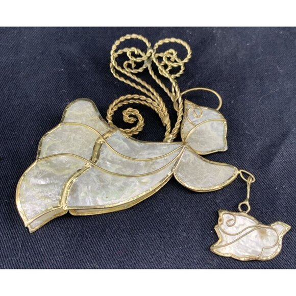 Capiz Shell Angel Christmas Ornaments White With Golden Wire Lot of 2 4.5" Long - Picture 5 of 6
